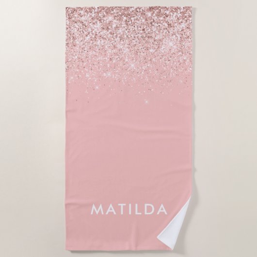 Roze, moderne, eenvoudige vrouwelijke glitter strandlaken (Voorkant)