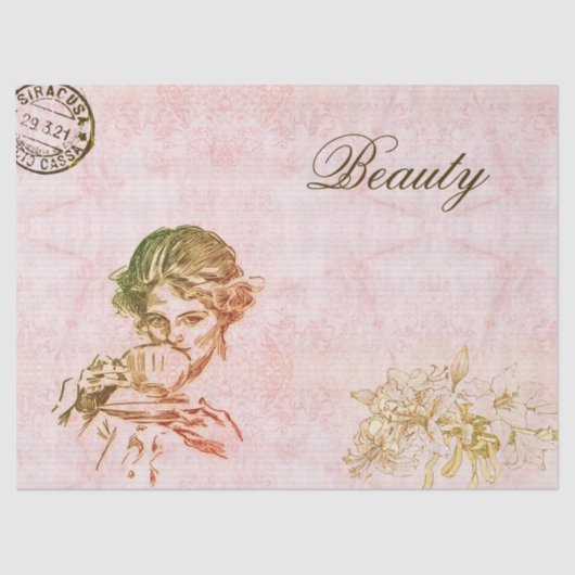  roze moderne elegante bruinkoffie tissuepapier (Voorkant)