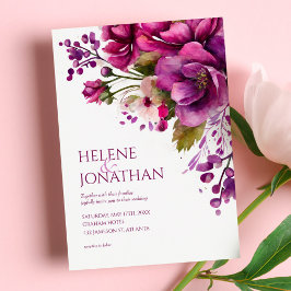 Roze Moderne Elegante Waterverf Bloemenbruiloft Kaart