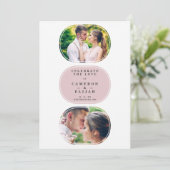 Roze moderne Fancy ovale bruiloft 2 multi foto's Save The Date (Staand voorkant)