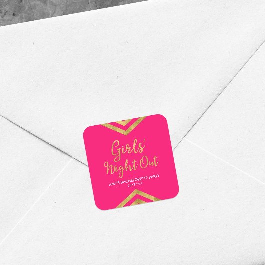Roze moderne Faux Gold Chevron Girls - nacht uit Vierkante Sticker