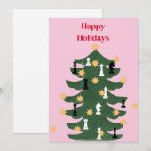 Roze Moderne Feestelijke Kerstmis Schaakboom Feestdagenkaart (Voorkant / Achterkant)