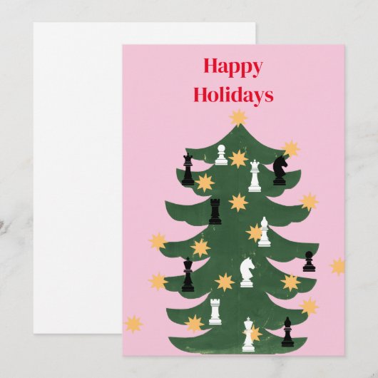Roze Moderne Feestelijke Kerstmis Schaakboom Feestdagenkaart (Voorkant / Achterkant)