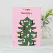 Roze Moderne Feestelijke Kerstmis Schaakboom Feestdagenkaart (Staand voorkant)