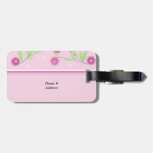 Roze moderne Floral Bagagelabel (Achterkant horizontaal)