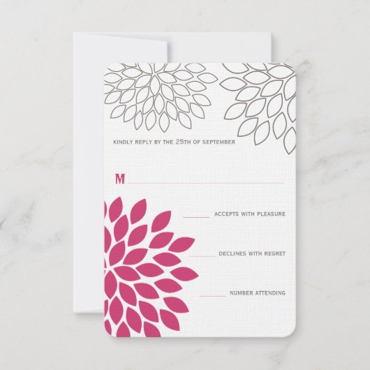 Roze moderne Floral Chrysanthemum Wedding RSVP Kaartje (Voorkant)