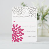 Roze moderne Floral Chrysanthemum Wedding RSVP Kaartje (Staand voorkant)