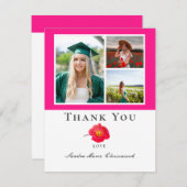 Roze Moderne Floral Foto Collage Afstuderen Dank Bedankkaart (Voorkant / Achterkant)