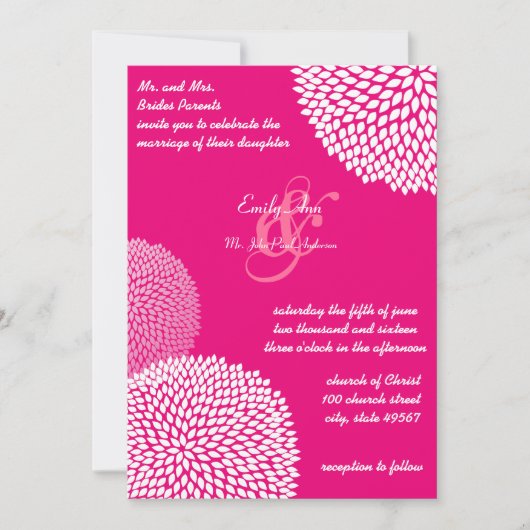 Roze moderne Floral Romantic Wedding Invites Kaart (Voorkant)