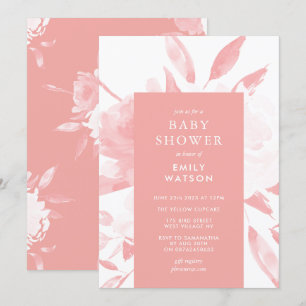 Roze Moderne Floral Waterverf Baby shower Kaart