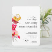 Roze moderne florale abstracte huwelijksuitnodigin kaart (Staand voorkant)