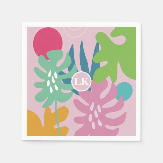 Roze moderne florale tropische natuur girly boho servet (Voorkant)