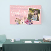Roze Moderne Foto Bloemen String Lights Afstuderen Spandoek (Beurs)