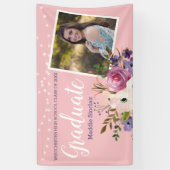 Roze Moderne Foto Bloemen String Lights Afstuderen Spandoek (Verticaal)