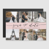 Roze moderne foto-collage save the date (Voorkant / Achterkant)