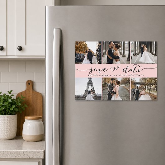 Roze moderne foto-collage save the date