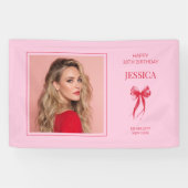 Roze Moderne Foto Dertig Boog Gelukkige 30ste Verj Spandoek (Horizontaal)