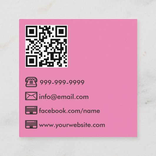 Roze moderne fotograaf QR-code Vierkante Visitekaartje (Achterkant)
