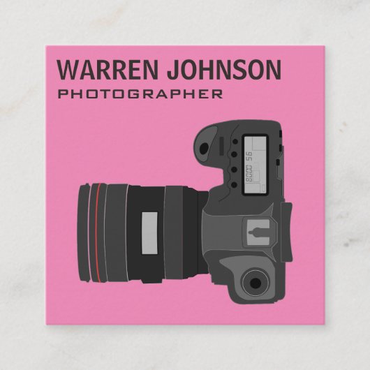 Roze moderne fotograaf QR-code Vierkante Visitekaartje (Voorkant)