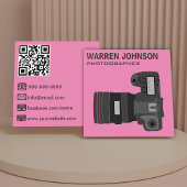 Roze moderne fotograaf QR-code Vierkante Visitekaartje