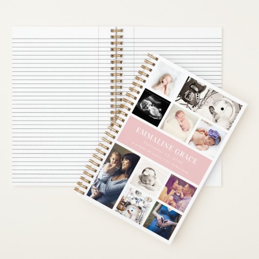 Roze moderne galerij Tien Baby Foto collage Notitieboek (Binnen)