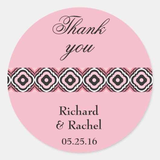 Roze Moderne Geometrisch Dank u Ronde Sticker (Voorkant)