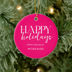 Roze moderne geometrische kerst keramisch ornament