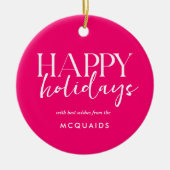 Roze moderne geometrische kerst keramisch ornament (Voorkant)