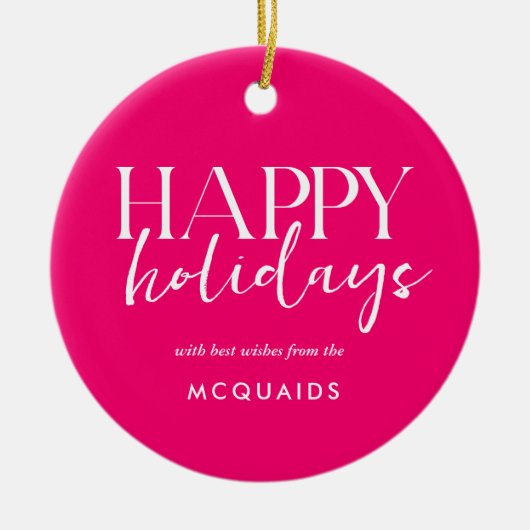 Roze moderne geometrische kerst keramisch ornament (Voorkant)