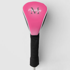 roze moderne gepersonaliseerde naam en initiaal golfheadcover