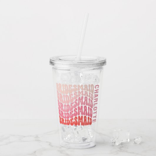 Roze moderne girale retro 60's eenvoudige bruidsme acryl drinkbeker (Achterkant ijs)