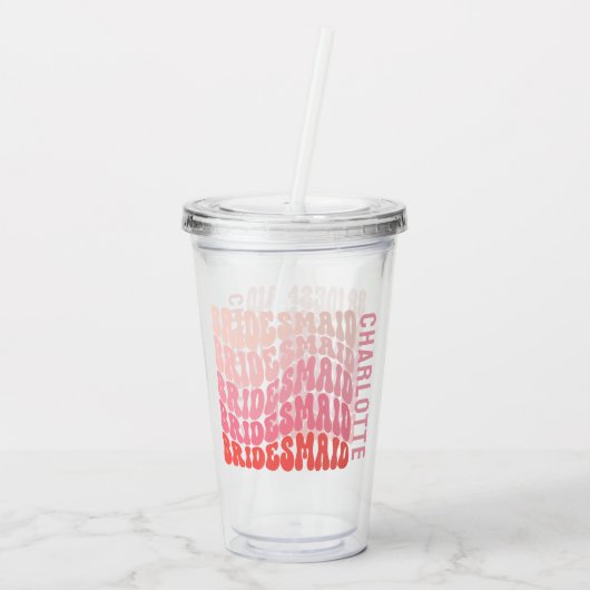 Roze moderne girale retro 60's eenvoudige bruidsme acryl drinkbeker (Achterkant)