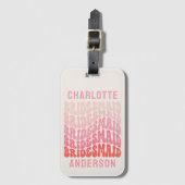 Roze moderne girale retro 60's eenvoudige bruidsme bagagelabel (Voorkant (verticaal))