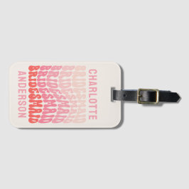 Roze moderne girale retro 60's eenvoudige bruidsme bagagelabel