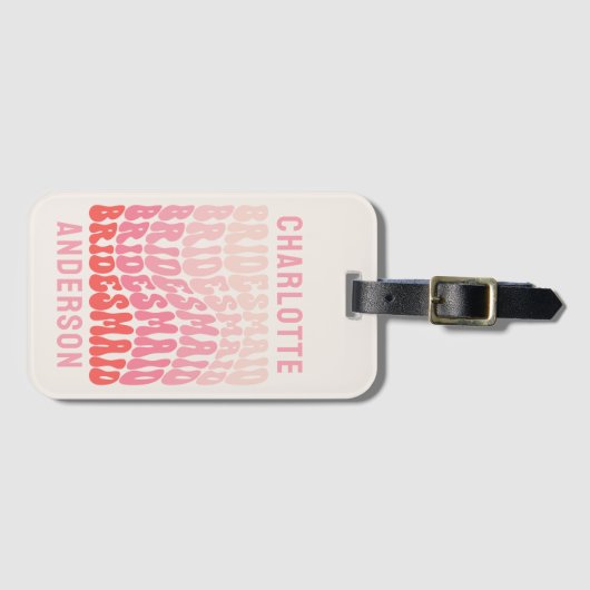 Roze moderne girale retro 60's eenvoudige bruidsme bagagelabel (Voorkant (horizontaal))