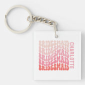 Roze moderne girale retro 60's eenvoudige bruidsme sleutelhanger (Voorkant)