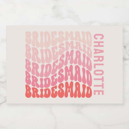 Roze moderne girale retro 60's eenvoudige bruidsme sparkling wijnetiket (Enkel label)