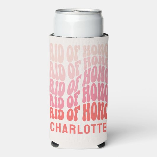 Roze moderne girale retro 60's vibes maid of eren seltzer blikjeskoeler (Seltzer Voorkant)