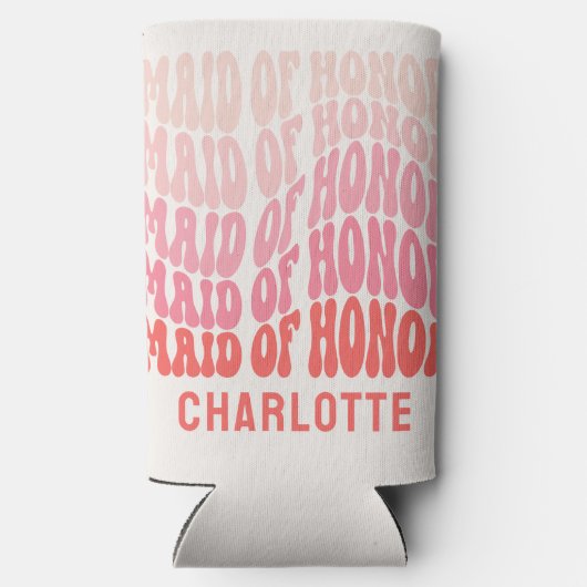 Roze moderne girale retro 60's vibes maid of eren seltzer blikjeskoeler (Achterkant)