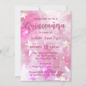 Roze moderne glam game Starry Quinceañera Kaart (Voorkant)