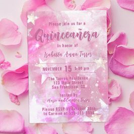 Roze moderne glam game Starry Quinceañera Kaart
