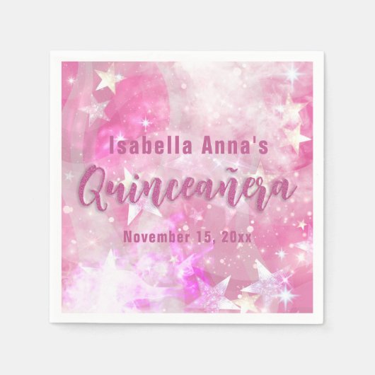 Roze moderne glam game Starry Quinceañera Servet (Voorkant)