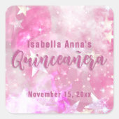 Roze moderne glam game Starry Quinceañera Vierkante Sticker (Voorkant)