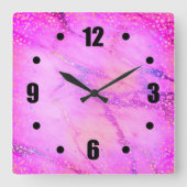 Roze moderne glazen marmer stippen vierkante klok (Voorkant)