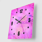 Roze moderne glazen marmer stippen vierkante klok (Hoek)