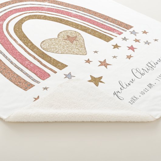 Roze Moderne Glitter Regenboog Geboorte Stats Meis Sherpa Deken (3/4)