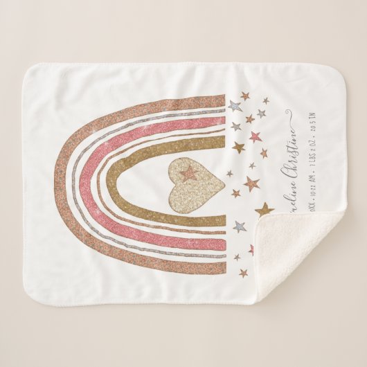 Roze Moderne Glitter Regenboog Geboorte Stats Meis Sherpa Deken (Voorkant (horizontaal))