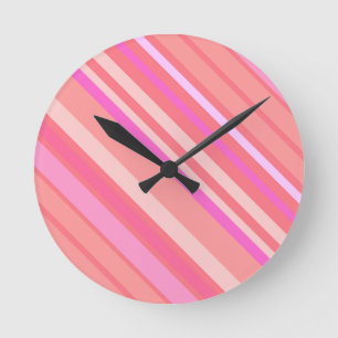 Roze moderne grafische diagonale strepen ronde klok