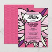 Roze moderne grappige bruidsfeest stripboek uitnodiging briefkaart (Voorkant / Achterkant)