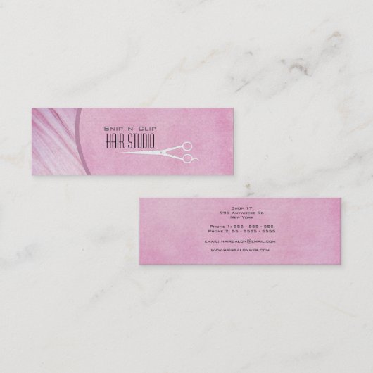 Roze Moderne Haar Stylist Salon Mini Visitekaartje (Voorkant / Achterkant)